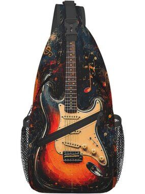 Unisex Guitar Board Skeletons Sling Backpack Chest Hiking Travel Crossbody Bag